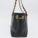 BOTTEGA VENETA Chain Tote Bag Leather Black Gold Auth BA10943-3
