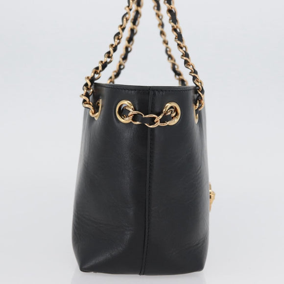 BOTTEGA VENETA Chain Tote Bag Leather Black Gold Auth BA10943
