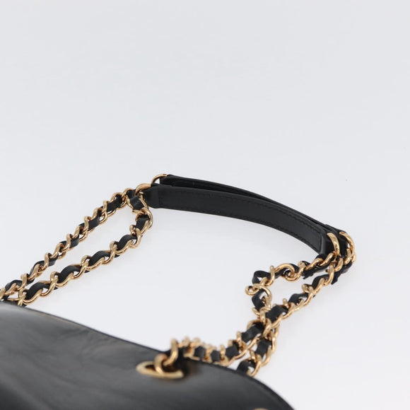 BOTTEGA VENETA Chain Tote Bag Leather Black Gold Auth BA10943