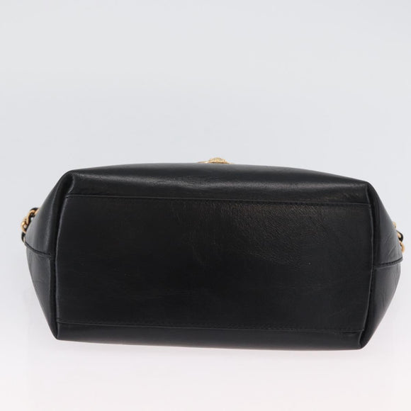 BOTTEGA VENETA Chain Tote Bag Leather Black Gold Auth BA10943