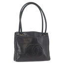 CHANEL Tote Bag Leather Black Gold CC Auth BA10944-1