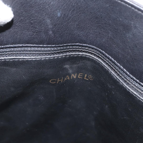 CHANEL Tote Bag Leather Black Gold CC Auth BA10944