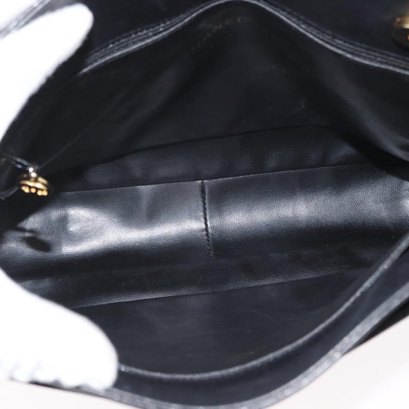 CHANEL Tote Bag Leather Black Gold CC Auth BA10944