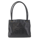 CHANEL Tote Bag Leather Black Gold CC Auth BA10944-13