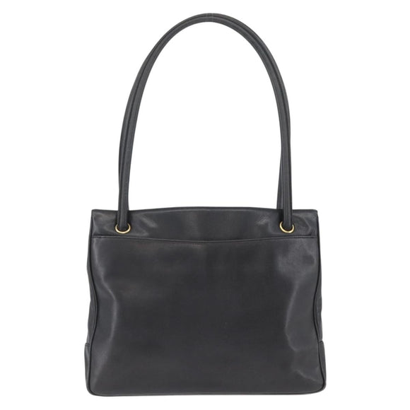 CHANEL Tote Bag Leather Black Gold CC Auth BA10944