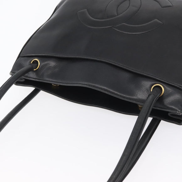 CHANEL Tote Bag Leather Black Gold CC Auth BA10944