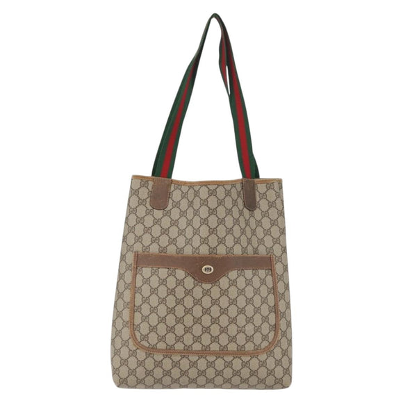 GUCCI GG Supreme Web Sherry Line Tote Bag PVC Beige 89 02 003 Auth BA10945