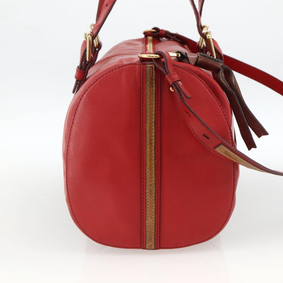 Chloe Tote Bag Leather 2way Red Gold Auth BA10946A