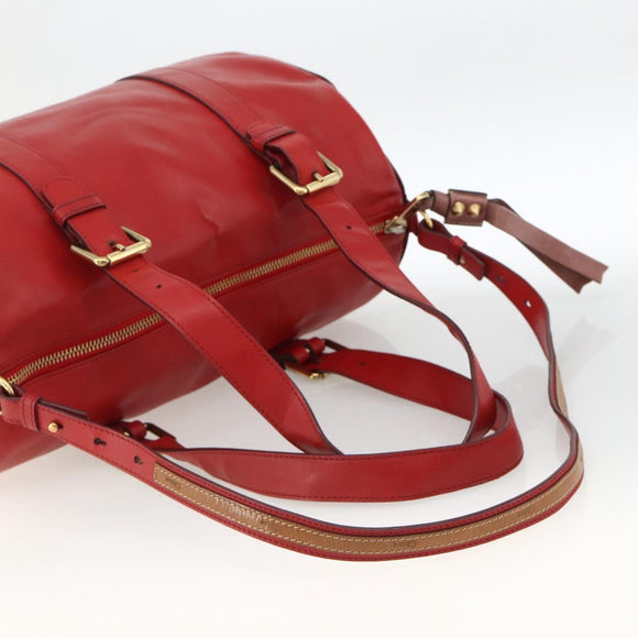 Chloe Tote Bag Leather 2way Red Gold Auth BA10946A