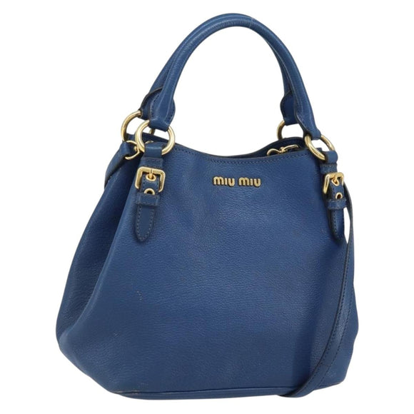 Miu Miu Hand Bag Leather 2way Blue Gold Auth BA10954A