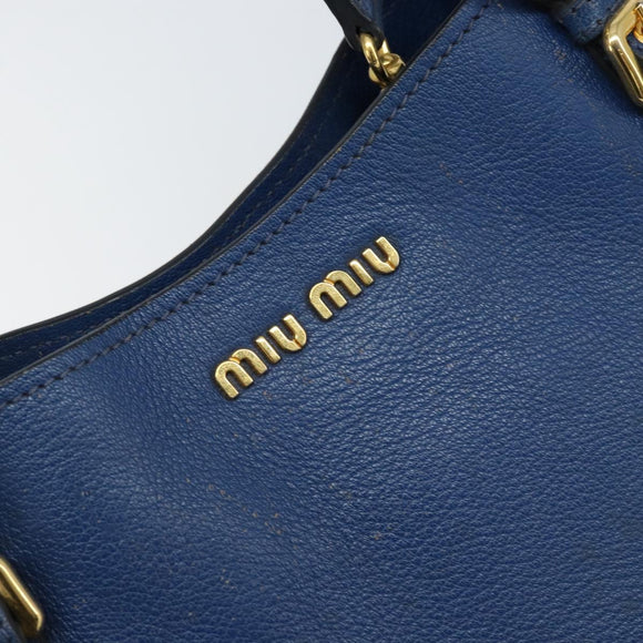 Miu Miu Hand Bag Leather 2way Blue Gold Auth BA10954A