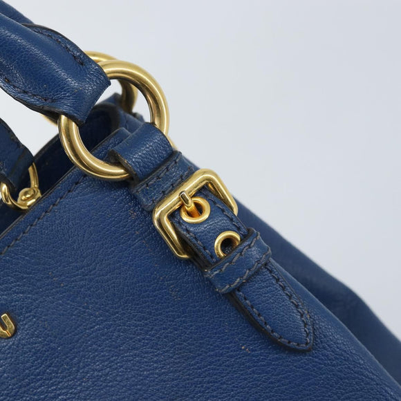 Miu Miu Hand Bag Leather 2way Blue Gold Auth BA10954A