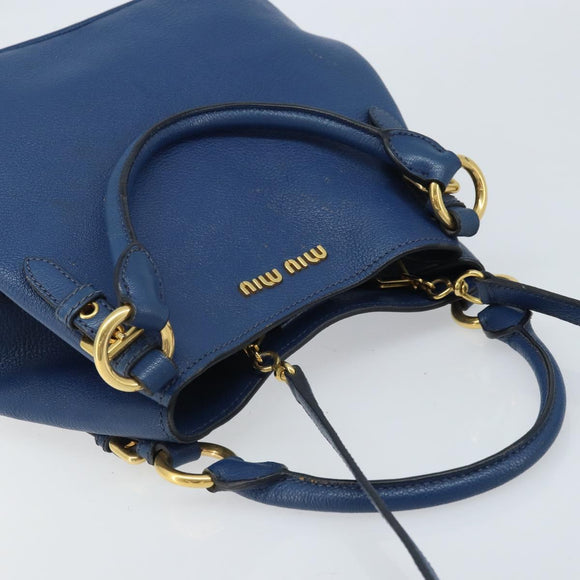 Miu Miu Hand Bag Leather 2way Blue Gold Auth BA10954A