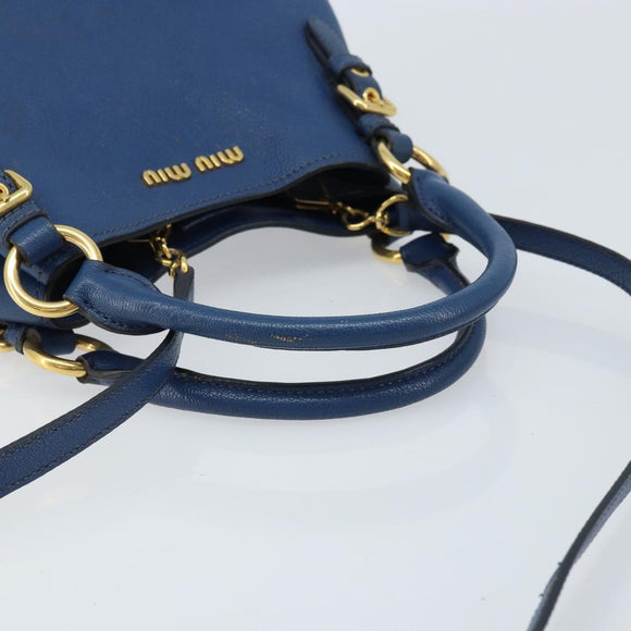Miu Miu Hand Bag Leather 2way Blue Gold Auth BA10954A