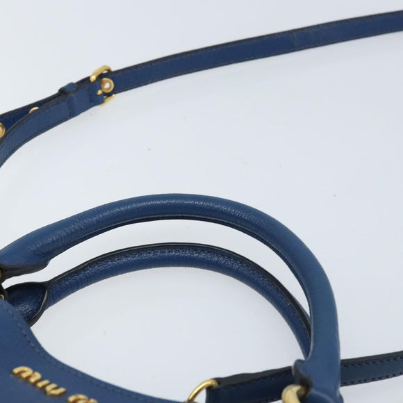 Miu Miu Hand Bag Leather 2way Blue Gold Auth BA10954A