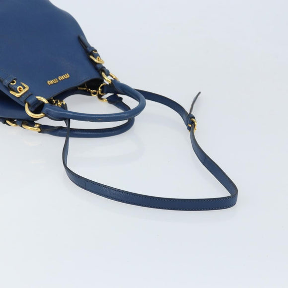 Miu Miu Hand Bag Leather 2way Blue Gold Auth BA10954A