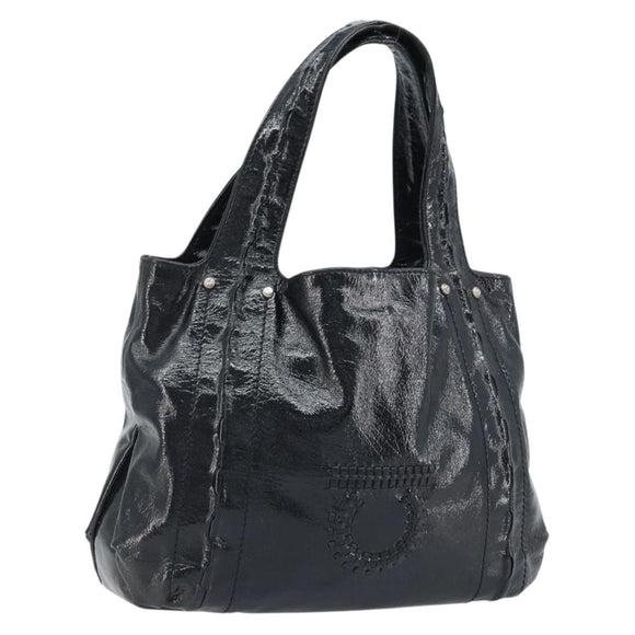Salvatore Ferragamo Gancini Hand Bag Leather Black Silver Auth BA10955