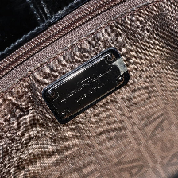 Salvatore Ferragamo Gancini Hand Bag Leather Black Silver Auth BA10955