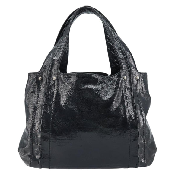 Salvatore Ferragamo Gancini Hand Bag Leather Black Silver Auth BA10955