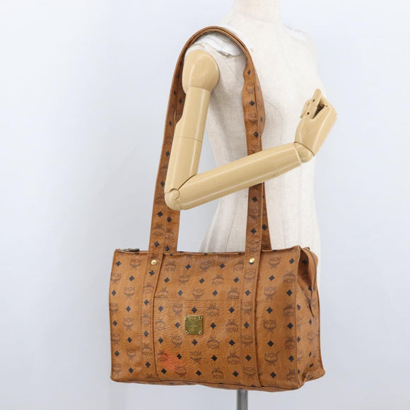 MCM Logogram Vicetos Tote Bag PVC Bruin Goud Auth BA10957