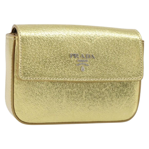 PRADA Pouch Leather Gold Auth BA10959V