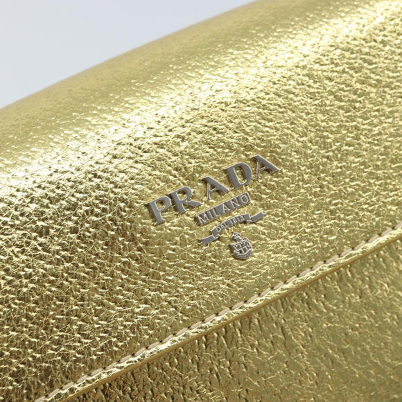 PRADA Pouch Leather Gold Auth BA10959V