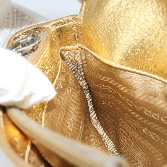 PRADA Pouch Leather Gold Auth BA10959V