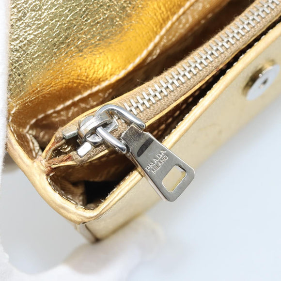 PRADA Pouch Leather Gold Auth BA10959V