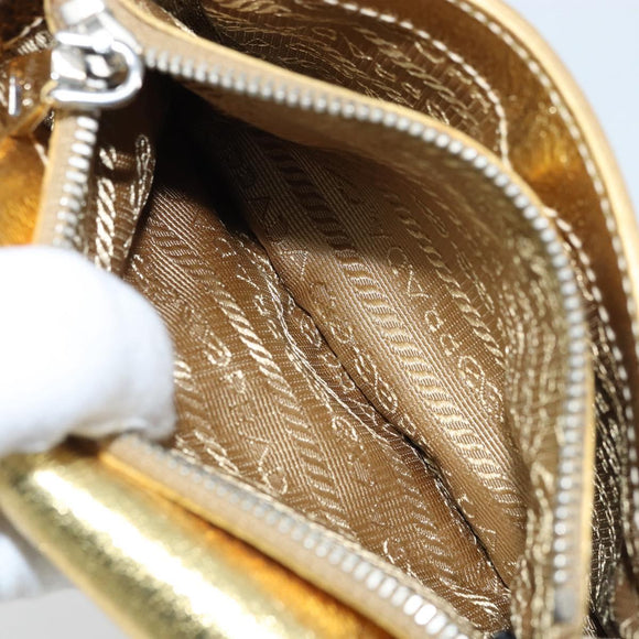 PRADA Pouch Leather Gold Auth BA10959V