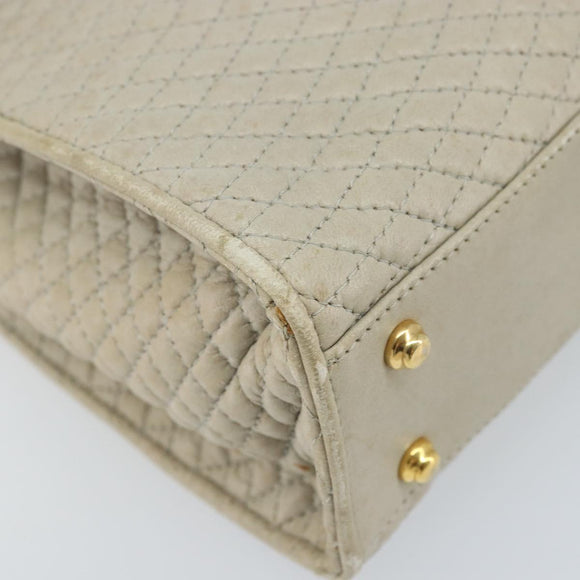 BALLY Hand Bag Leather Ivory Gold Auth BA10961