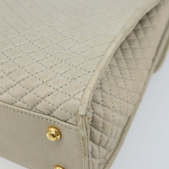 BALLY Hand Bag Leather Ivory Gold Auth BA10961