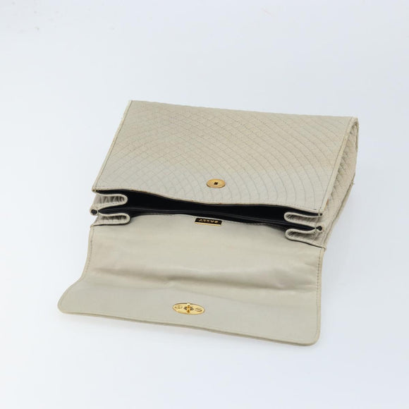 BALLY Hand Bag Leather Ivory Gold Auth BA10961