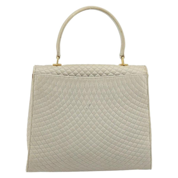 BALLY Hand Bag Leather Ivory Gold Auth BA10961