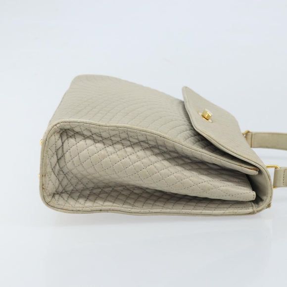 BALLY Hand Bag Leather Ivory Gold Auth BA10961