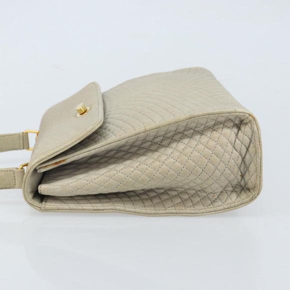 BALLY Hand Bag Leather Ivory Gold Auth BA10961