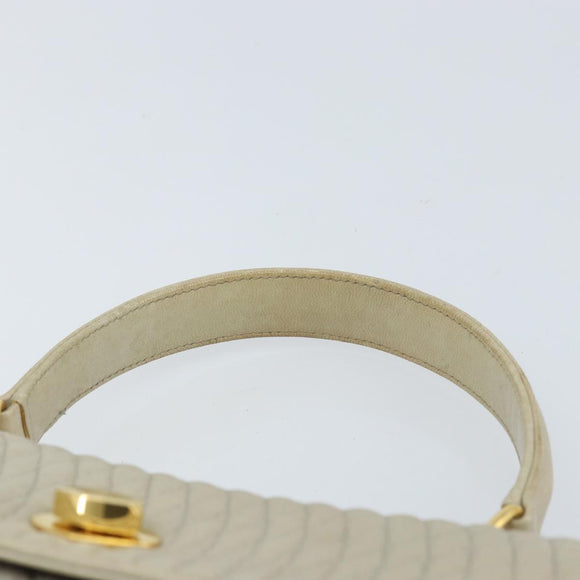 BALLY Hand Bag Leather Ivory Gold Auth BA10961
