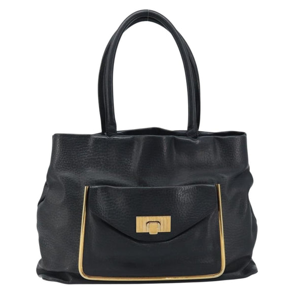 Chloe Sally Tote Bag Leather Black Gold Auth BA10963
