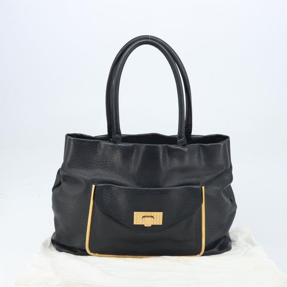 Chloe Sally Tote Bag Leather Black Gold Auth BA10963