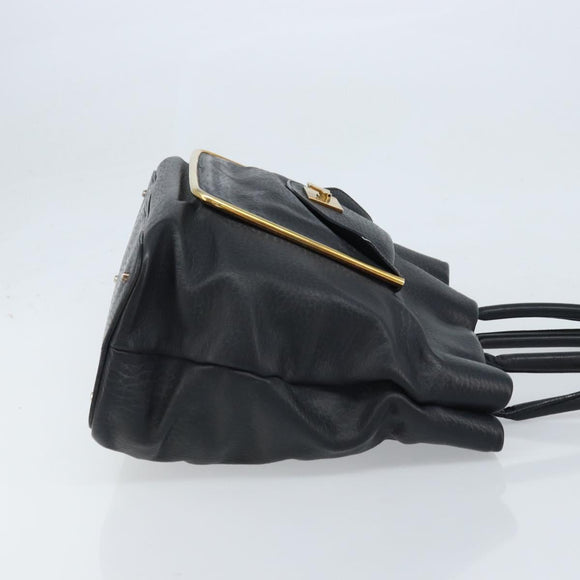 Chloe Sally Tote Bag Leather Black Gold Auth BA10963