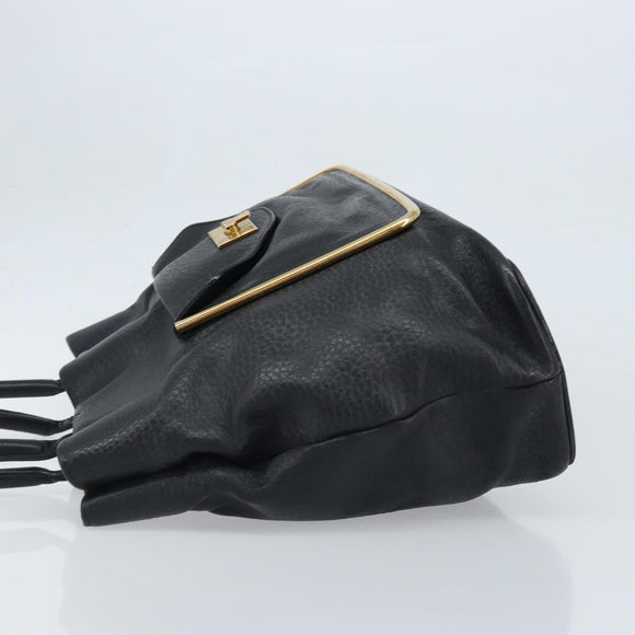 Chloe Sally Tote Bag Leather Black Gold Auth BA10963