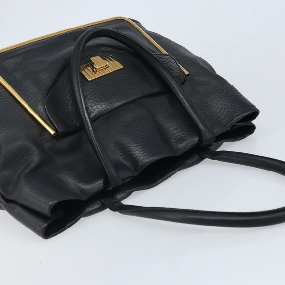 Chloe Sally Tote Bag Leather Black Gold Auth BA10963