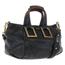 Chloe Etel Hand Bag Leather 2way Black Gold Auth BA10965-1