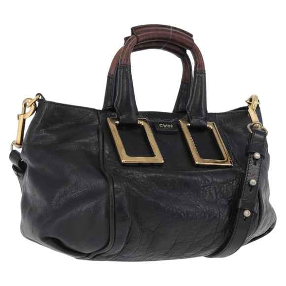 Chloe Etel Hand Bag Leather 2way Black Gold Auth BA10965