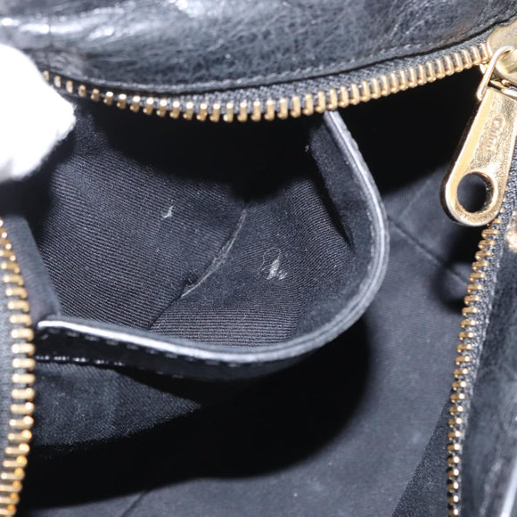 Chloe Etel Hand Bag Leather 2way Black Gold Auth BA10965