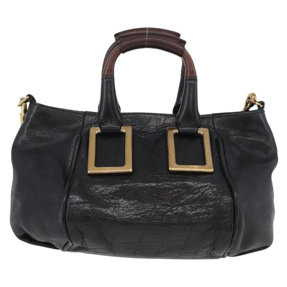 Chloe Etel Hand Bag Leather 2way Black Gold Auth BA10965