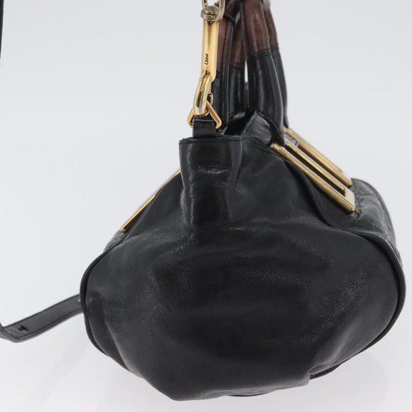 Chloe Etel Hand Bag Leather 2way Black Gold Auth BA10965