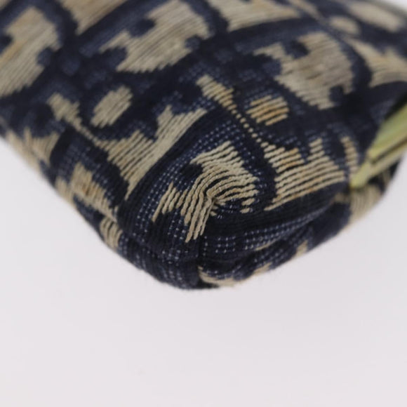 Christian Dior Trotter Canvas Gamaguchi Pouch Navy Gold Auth BA10970