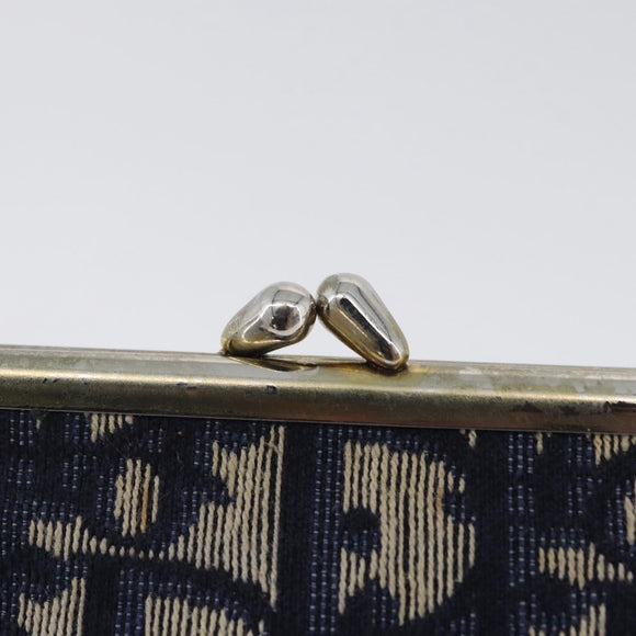 Christian Dior Trotter Canvas Gamaguchi Pouch Navy Gold Auth BA10970