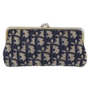 Christian Dior Trotter Canvas Gamaguchi Pouch Navy Gold Auth BA10970-13