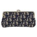 Christian Dior Trotter Canvas Gamaguchi Pouch Navy Gold Auth BA10970-2